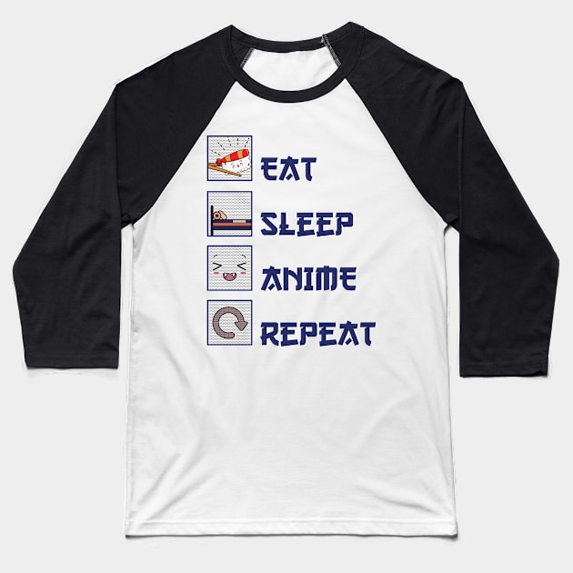 Eat sleep anime repeat Baseball T-Shirt by Hinode